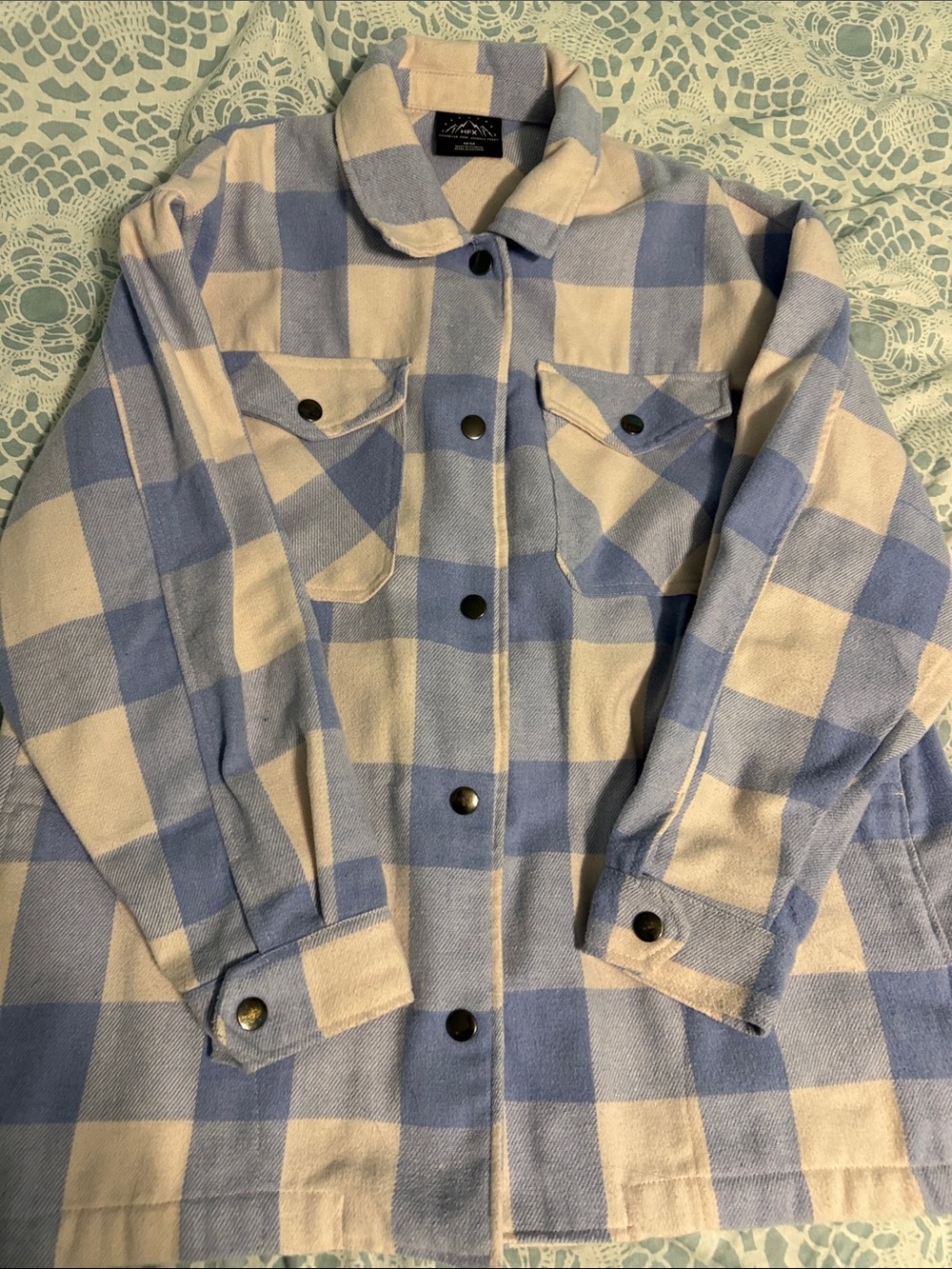 Blue and Cream Plaid Women's Shacket Jacket